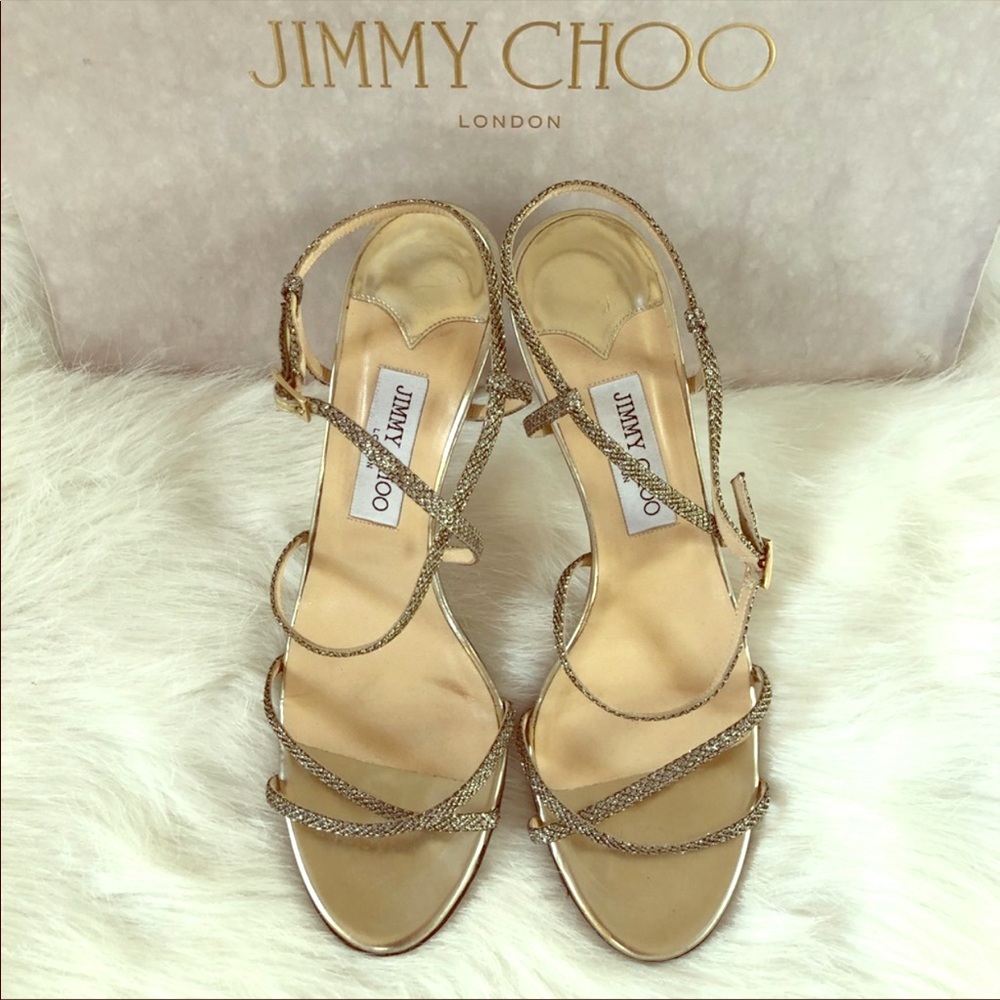 Jimmy Choo gold glitter sparkle heels